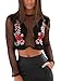 Simplee Apparel Women's Vintage Applique Embroidered Mesh Blouse Crop Top Black