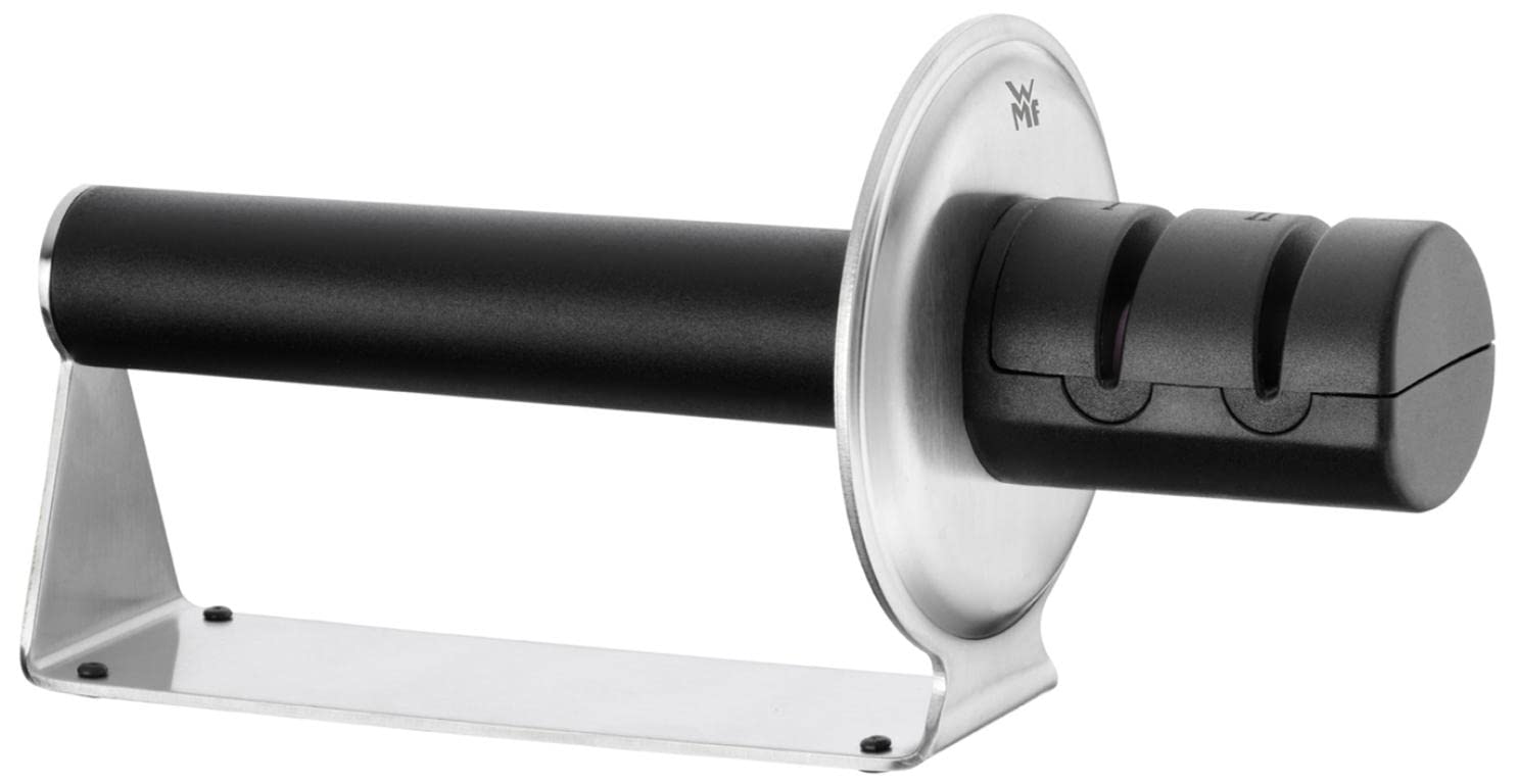 WMF Gourmet Ceramic Discs 2 Settings Initial Sharpening and Resharpening Safe Handling Knife Sharpener, Silver