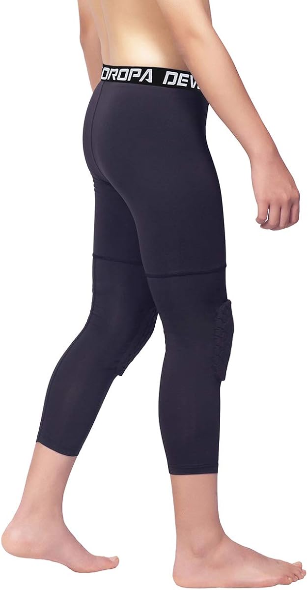 Devoropa Youth Boys Basketball Compression Pants with Knee Pads 3/4 Athletic Tights Quick Dry Sports Workout Leggings : Clothing