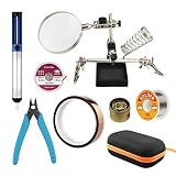 Repair Tool Kit, Including Helping Hand Magnifier with Soldering Station, Solder Wire, Desoldering Pump, Desoldering Wick, CHP-170 Wire Cutter, Copper Foil Tape and Solder Cleaning Wire in Carry Bag