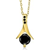 Gem Stone King 1.10 Ct Round Black Diamond 18K Yellow Gold Plated Silver Pendant with Chain