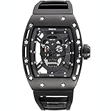 SKONE Men Skull Style Quartz Watches Military Silicone Sports Watch Waterproof Luminous Wristwatch (BLACK)