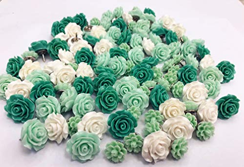 24Pcs Decorative Pushpins,Cork Board Tacks,Bulletin Board Tacks,Thumb Tack Decorative for CorkBoard, Office Organization or Home (Green) - Thumbnail 2
