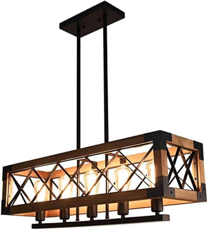 WENL Vintage Industrial Square Metall Pendelleuchte Leuchte Mit Holz