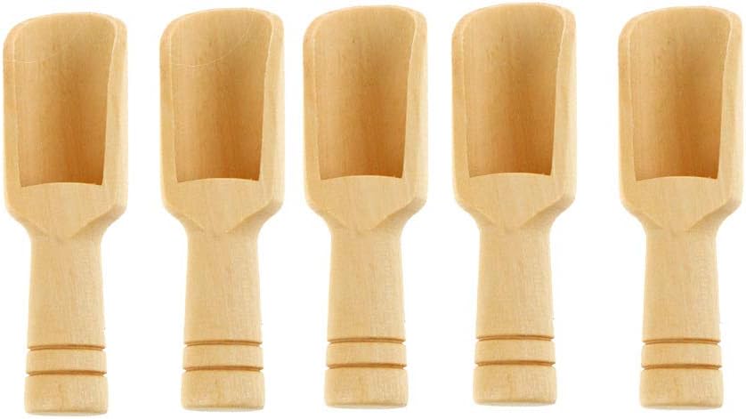 Leilaert 5 Pcs Mini Wooden Scoops Small Wood Bath Salts Candy Craft Baby Shower,D