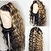 Yuan Water Wave Black Roots Ombre Blonde Synthetic Lace front Wig Two Tone Heat Resistant Fiber Hair for Black Women 24inch(1B/27#)