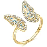 CZ Butterfly Bowknot Eternity Love Wrap Open Ring for Women Minimalist Gold Plated Expandable Statement Promise Finger Knuckle Rings Shiny Crystal Ring for Girlfriend Daughter Birthday Gifts 7#