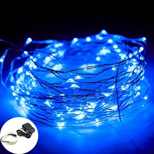 String Lights, QUWIN Copper Wire LED Starry Waterproof Lights(33ft, 100Leds) with Power Adapter for Wedding, Christmas, Seasonal Celebration, Parties Decorative Lighting (Blue)