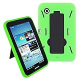 Galaxy Tab 2 7 Case KIQ (TM) Heavy Duty Hybrid Silicone Skin Hard Plastic Case Cover Kick Stand for Samsung Galaxy Tab 2 7.0 P3100 - Black / Green