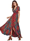 Milumia Women Floral Print Button Up Split Flowy Party Maxi Dress (Small, Red-4)