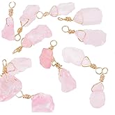 FINGERINSPIRE 16 Pcs About 28 mm Natural Rose Quartz Pendants Bulk Irregular Light Pink Quartz Charms with Real 18k Gold Wire Wrapped Nuggets Healing Crystal Stone Pendent for Valentine's Day Jewelry Making