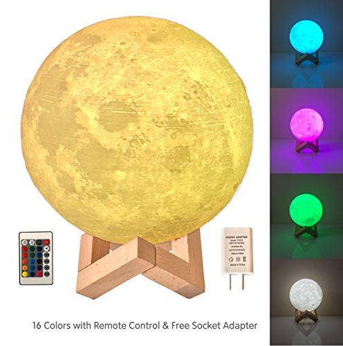 Multi Color Remote Control 3D Printed Moon Light - 16 Color Moon Lamp Night Light 2018 USB & Wall Socket Charging