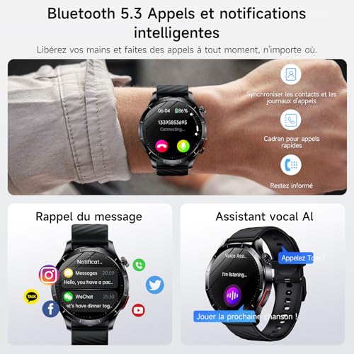 YUPENG 2026 Nouvelle Montre Connectée Homme ECG/HRV/Pressιon artérιelle/IMC/Acide Urique, 1.43" AMOLED Smartwatch avec Appels Bluetooth, 24h Analyse du Sommeil, SOS, Cardiofrequenceme, Android et iOS | Fréquence cardiaque Spo2 Sommeil Fitness Bracelet avec BMI/Fatigue/émotions pour Android iOS
