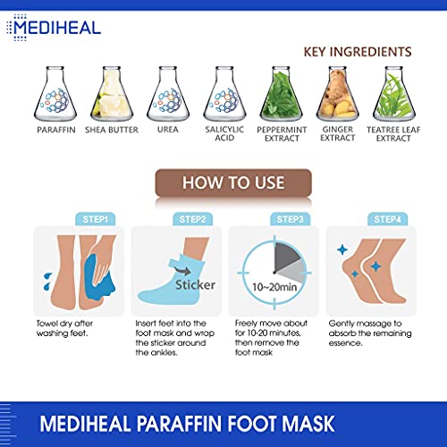 Mediheal Paraffin Foot Mask EX. 5 Pairs, Exfoliating Foot Mask for Dead Skin Removal and