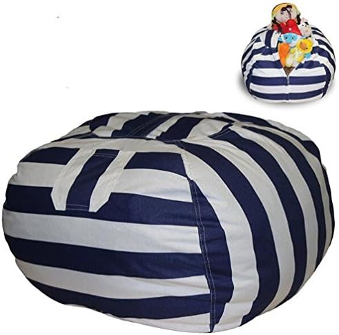 EXTRA LARGE Stuffed Animal Storage Bean Bag Chair with Extra Long Zipper, Carrying Handle, Large Size at 32", 100% Sturdy Cotton. Excellent Solution for Toys and Clothes, Available For Boys And Girls