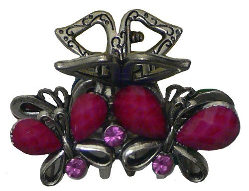 Small Metal Jaw Clip with Beads and Rhinestones U86420-1519hot pink