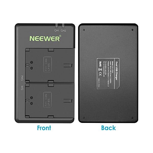 Neewer LP-E6 LP-E6N Kamera Ersatzakku für Canon, 2-Pack 2000mAh Batterie Ladegerät Set für EOS 7D Mark II/5D Mark IV/5D Mark III/70D/5DS/5DS R/5D Mark II/6D/7D/80D/60D usw. (Schwarz) – Bild 4
