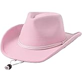 Lanzom Kids Girls Boys Retro Felt Wide Brim Western Cowboy Cowgirl Hat Dress Up Hat with Wind Lanyard