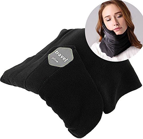 Travel Pillow Scientifically Proven Super Soft Neck Support Machine Washable Very Easy Attachable to Luggage Comfortable Compact Lightweight Neck Pillow Scarf Black Color Best for Plane Bus Car Voyage