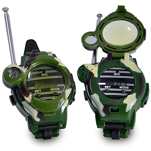 Kids Walkie Talkies Watch Walky Talky Set Camo Outdoor Army Toys 150 Meters Long Range Two Way Radios for Children Gifts Camouflage Watch 7 in 1 (2 PACK)