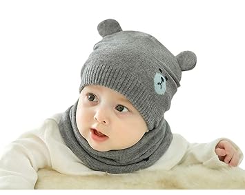 Tukistore Kinder Wintermütze Winterschal Winter Herbst Warme Gestrickte Schlupfmütze Woll Haube Kapuze Schal Mützen Hüte für 