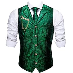 Barry.Wang Mens Suit Vest Emerald Green Paisley