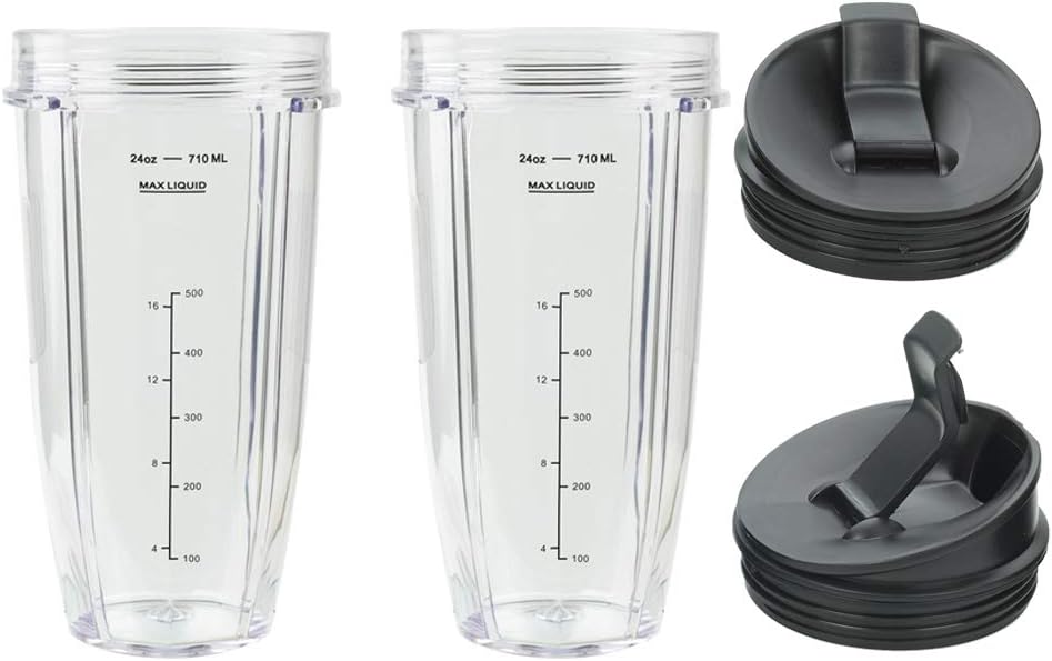 Blender Cups for Ninja Blender, 24OZ Cup with Sip & Seal Lids, Compatible with Nutri Ninja Auto IQ Series Blenders BL450 BL454 BL456, BL480, BL490, BL640, BL642, BL680 BL687 (2 Pcs): Kitchen & Dining