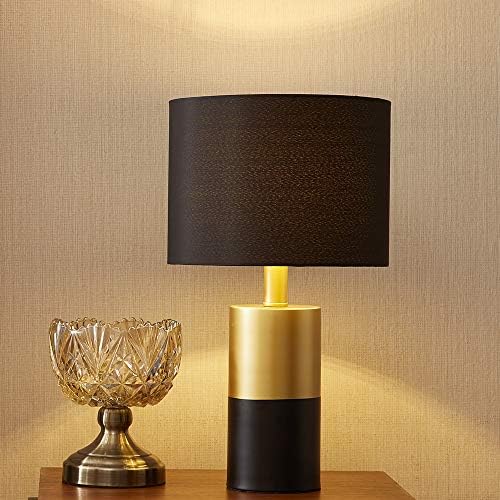 Unique Style Black & Golden Metal Base Nightstand Lamp Bedside Table Lamp,Bedside Lamp with Black Shade for Bedroom Living Room