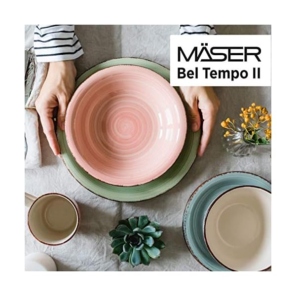 MASER-931875-Bel-Tempo-II-Plate-Set-for-6-People-in-Modern-Vintage-Look-18-Piece-Dinner-Service-Hand-Painted-Ceramic-Tableware-Service-Stoneware-Smoke-Blue MÄSER 931876 Bel Tempo II Plate Set for 6 People in Modern Vintage Look, 18-Piece Dinner Set, Hand-Painted Ceramic…