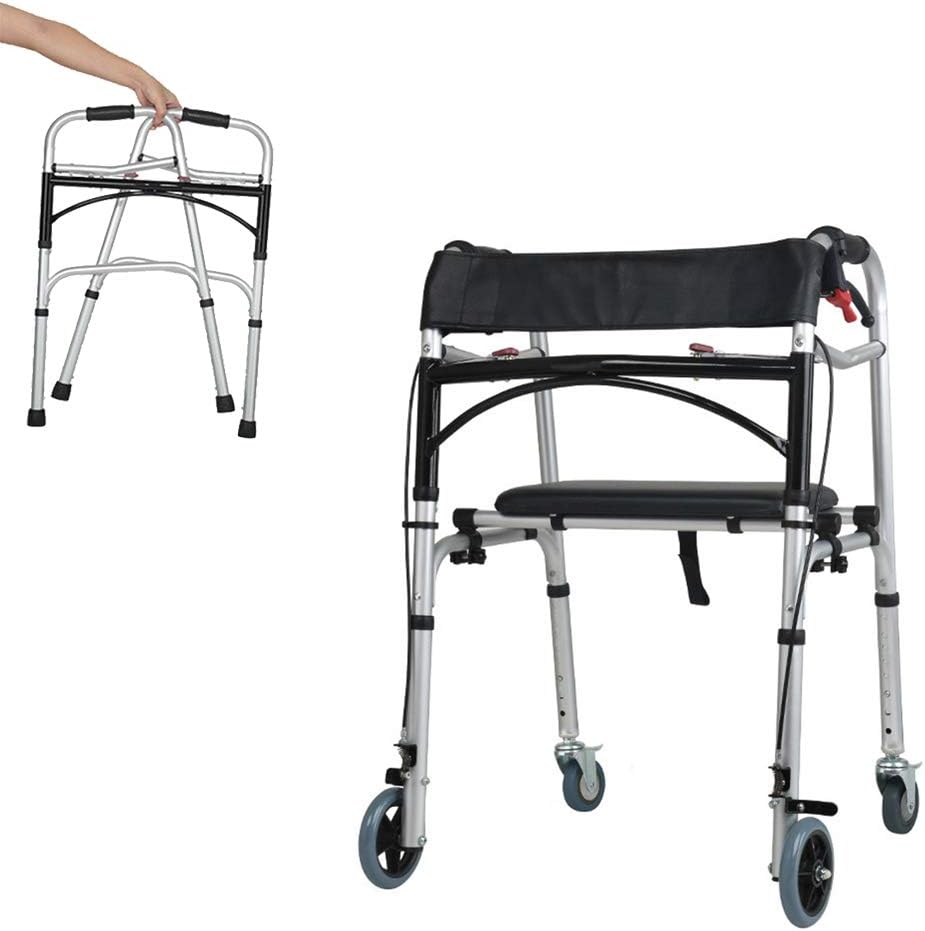 Portable Folding Rollator Walker with Seat 400 lb Capacity Height Adjustable Standard Walker Lightweight 4 Wheel Walker Rollator for Seniors, WithSeat -