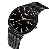 Watch,Men’s Fashion Stainless Classic Black Casual Watch With Milanese Mesh Band , Waterproof Casual Analog Quartz Dress Wrist Watch