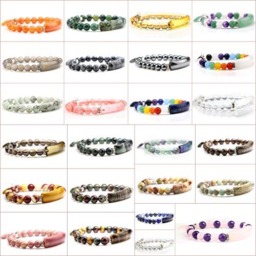 Handmade Gemstone Bange 7.2" Elastic Bracelet Match Heart-shaped Beads (Mix wholesale 5pcs)