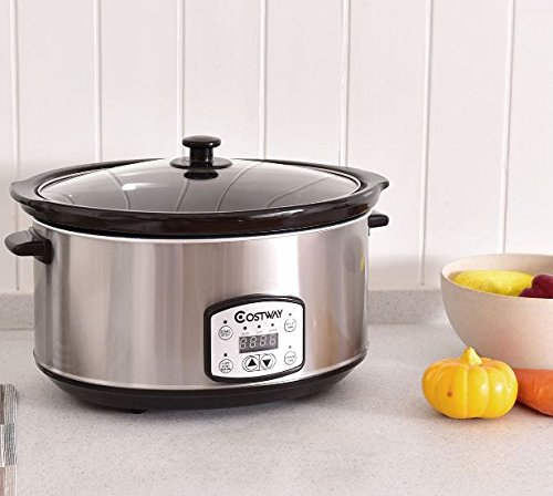 K&A Company Slow Cooker Oval Stainless Steel Electric Programmable Pot Crock Crockpot Cook Kitchen Carry Portable