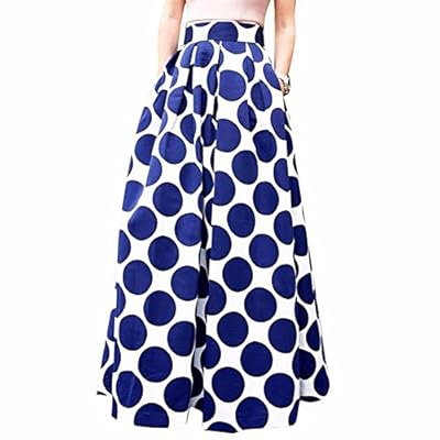 iEFiEL Womens Vintage Polka Dots A-Line Skater Skirt Maxi Wedding Ball Gown