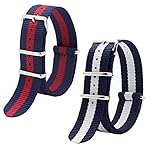 2pc 20mm Nato Ss Nylon Striped Navy blue / White, Navy blue /red Replacement Watch Strap Band