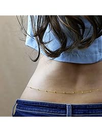 PEARLADA - Cadena para el cuerpo de bikini minimalista de playa, cadena de oro de 18 quilates, cadena para el vientre hecha a mano, joyería ajustable para mujeres y niñas, cadena de cintura sexy a la moda