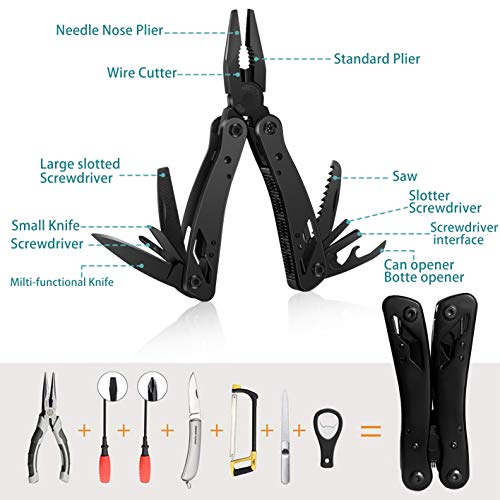 21 in 1 Multitool Pocket Knife Stainless Steel Multitool Pliers - KITHELP Multi tool for Men Gift- Pocket Tool for Survival Camping Hiking Hunting Fishing - Thumbnail 2