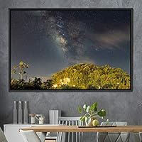 Framed Canvas Wall Art Starry Sky Aerial Astronomy & Space Dramatic Global Green Photography Realism Stars - 16x24 inches