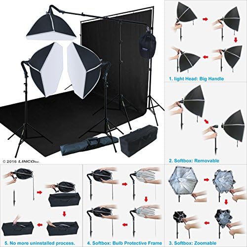 LINCO Lincostore Photo Studio lighting Black Background Stand Kit AM140 - Large Backdrop