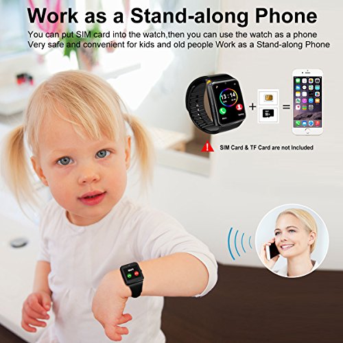 Smart Watch,Bluetooth Smartwatch Touch Screen Wrist Watch with Camera/SIM Card Slot,Waterproof Smart Watch Sports Fitness Tracker Android Phone Watch Compatible with Android Phones Samsung (Black)