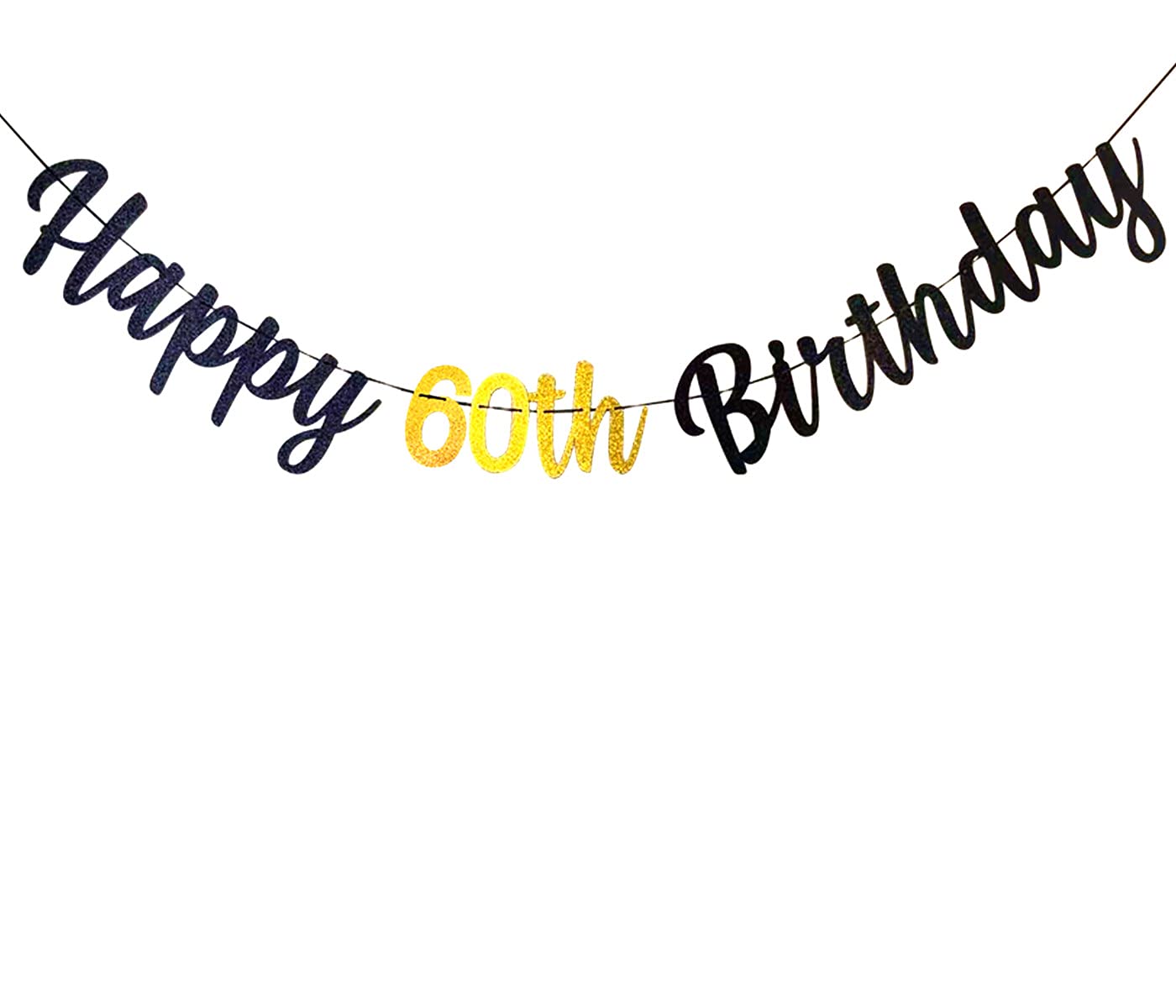 bng-bng 60th Birthday Banner Men Women Happy 60th Birthday Bunting Black Gold Glitter Large Hanging Letter Banner for Men Women 60 Sixty Years old Anniversary Party Decorations Photo Backdrop