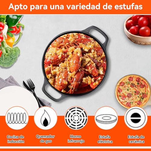 2 En 1 Horno Holandés Hierro Fundido con Tapa,4.7L Olla Holandesa Redonda,Doble Función Horno Espesado,con Mango Y Almohadilla de Silicona,para Varias Estufas,Se puede freír o saltear,Diámetro 26cm