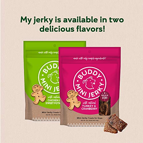 Buddy Biscuits Mini Jerky, Made in USA, Premium Dog Treats, Natural Chicken & Sweet Potato 4oz