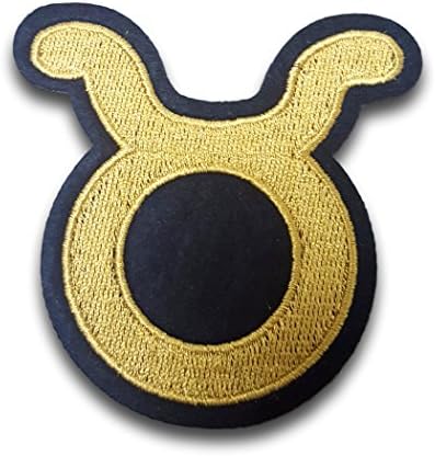 Crystal Charmz Taurus Zodiac Star Sign Gold Embroidered Iron-on Sew-on Patch, Ideal for Craft Projects, Jackets, Jeans & Bags etc.