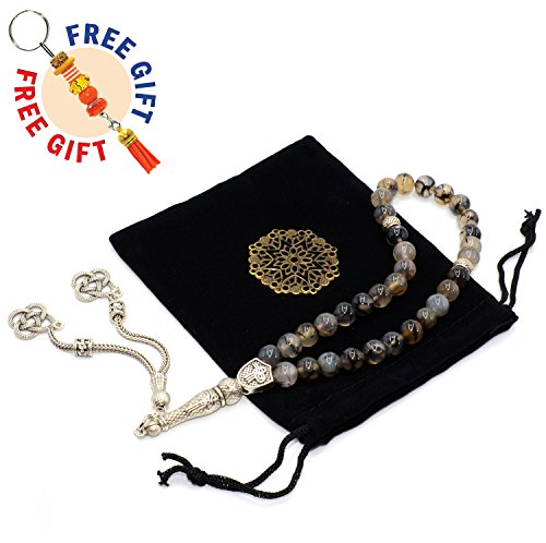 Black white agate stone prayer beads, worry beads (8 mm…