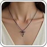 Yheakne Vintage Black Leather Bow Pendant Necklace Hollow Bowknot Choker Necklace Wax Rope Chain Necklaces Leather Cord Bow Tie Necklaces Jewelry for Women