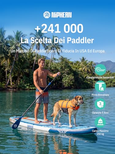 Niphean (Extra Large) Inflatable SUP Board for 2+1 People/Family, Stand Up Paddle Board with (Easy for Beginners) StabilTrac Fin, Waterproof Case, Inflatable SUP Adults, Gift Ideas