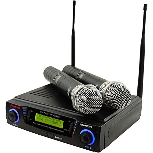 Pyle-Pro PDWM3300 Wireless Professional UHF Dual Channel Microphone System With 2 Microphones and Adjustable frequency