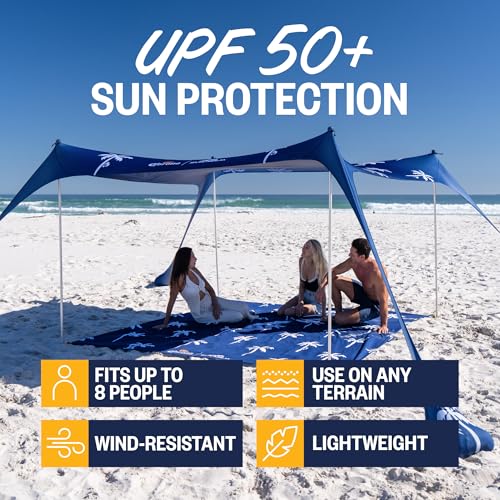 Sun Ninja Limited Edition Corona Beach Tent Sun Shelter, Easy pop up UPF50+ Beach Shade Canopy, 10X10 Portable Sunshade, Outdoor Cabana with Carry Bag for Picnics, Camping, Fishing