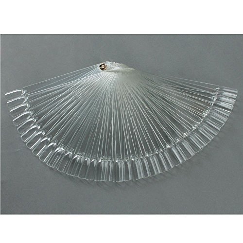 Adecco LLC 50 Pcs Clear Fan-shaped False Fake Nail Art Tips Sticks Polish Gel Salon Display Chart Practice Tool
